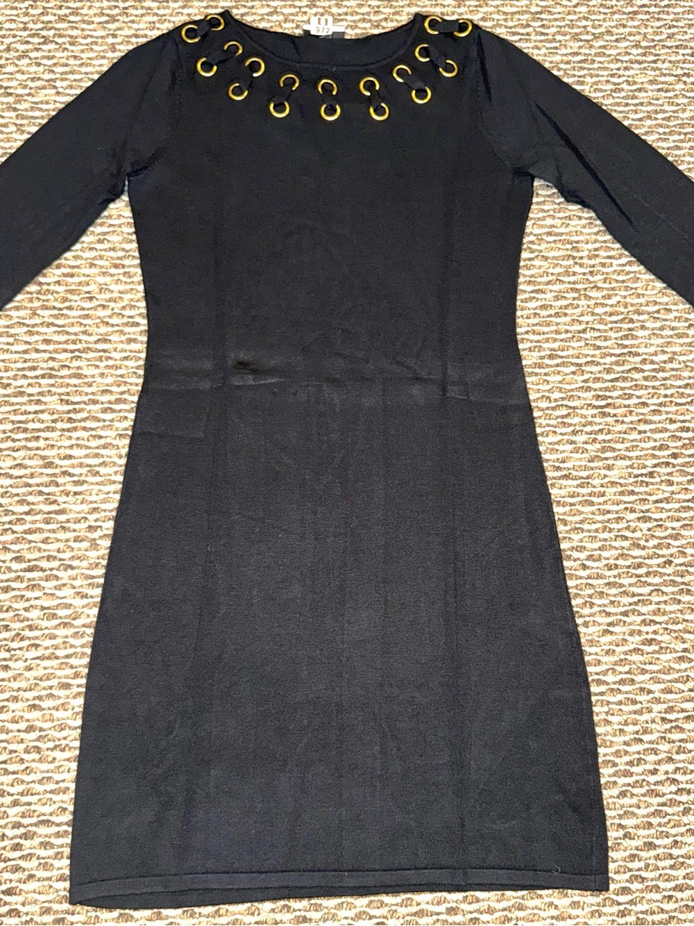 Allison Brittney Black Knit Dress with Gold Eyelet Neck